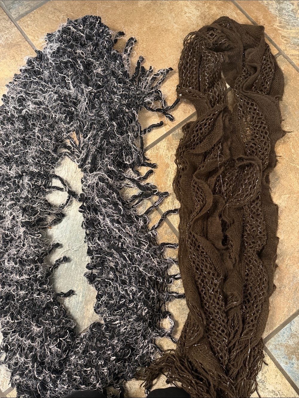 Black & Brown Women's Knit Scarves Set - Unbranded